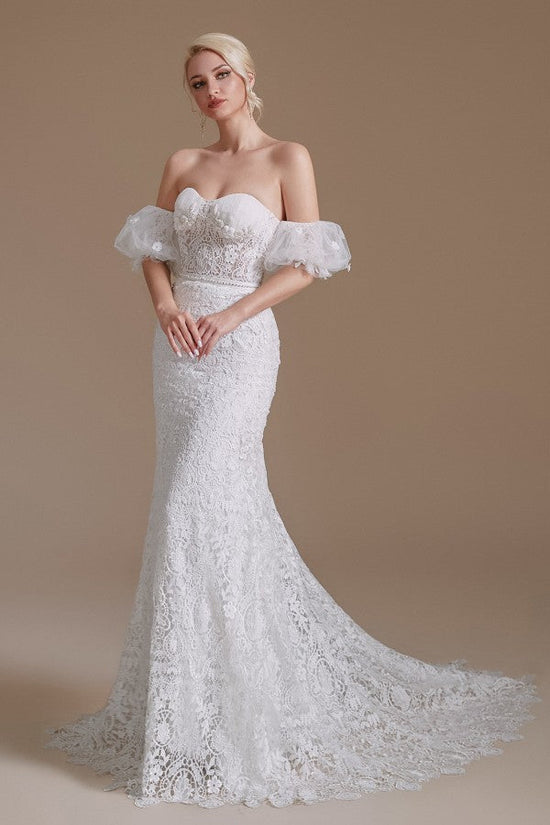 Long Mermaid Sweetheart Lace Wedding Dress