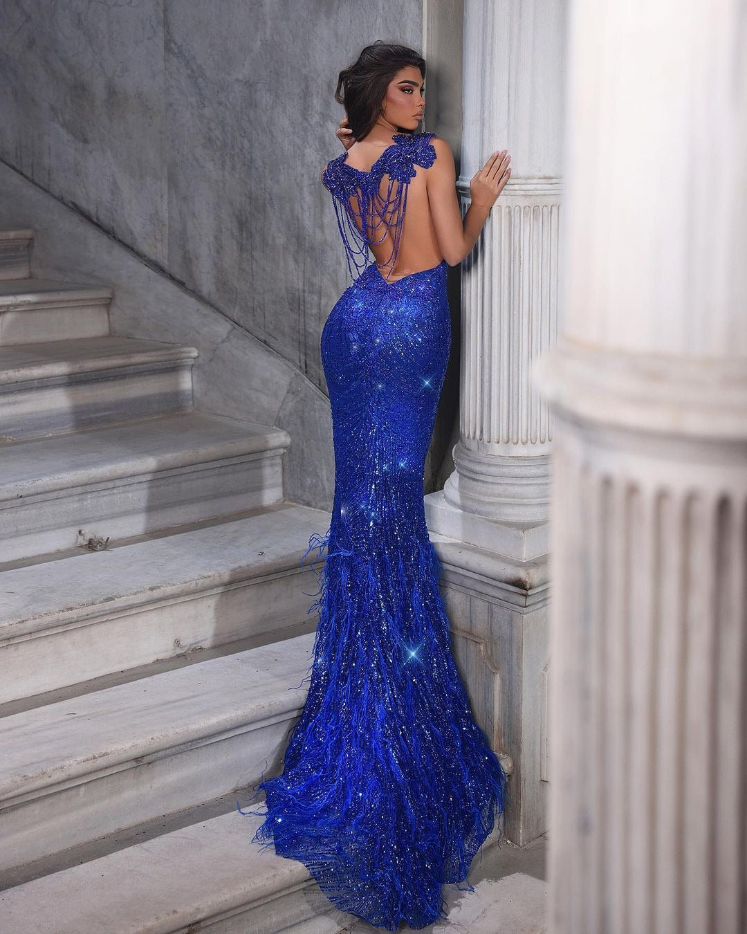Beautiful Long Mermaid Sweetheart Sequined Backless Formal Prom Dresses-BIZTUNNEL