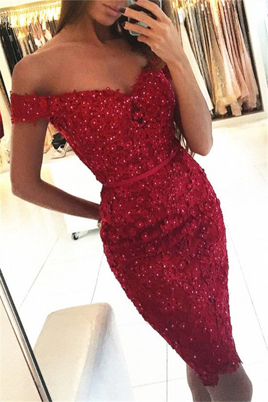 Load image into Gallery viewer, Beautiful Mermaid Off the Shoulder Lace Short Prom Dresses-BIZTUNNEL
