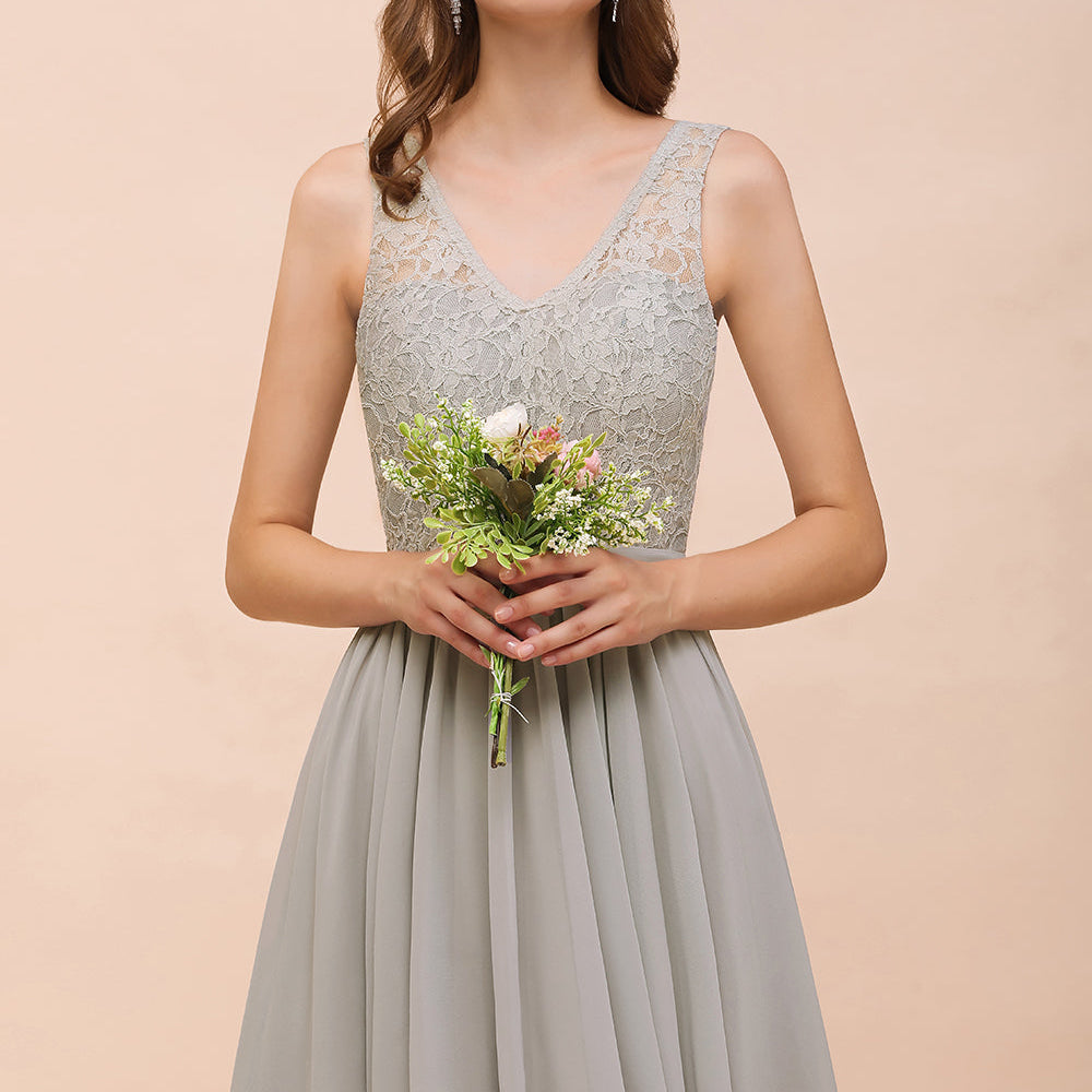 Beautiful Short A-Line V-Neck Wide Straps Appliques Lace Chiffon Bridesmaid Dress Beautiful Short A-Line V-Neck Wide Straps Appliques Lace Chiffon Bridesmaid Dress