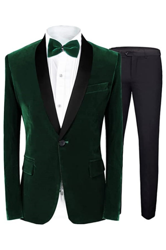 Benson Fancy Deep Green Shawl Lapel Two Pieces Men Suits For Wedding