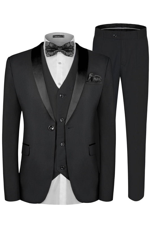 Berg Bespoke Black Three Pieces Shawl Lapel Wedding Suits For Men