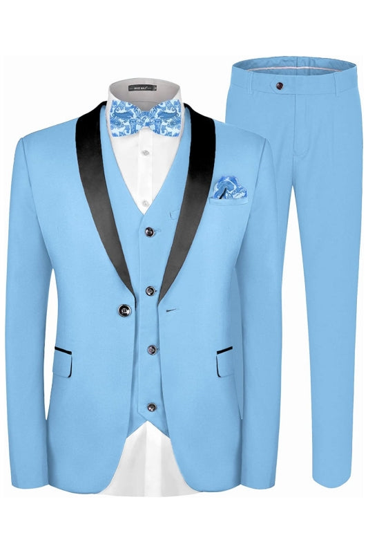 Berger Fancy Sky Blue Three Pieces Shawl Lapel Wedding Suits For Men