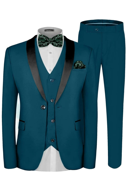 Bernard Modern Teal Three Pieces Shawl Lapel Men Suits For Wedding