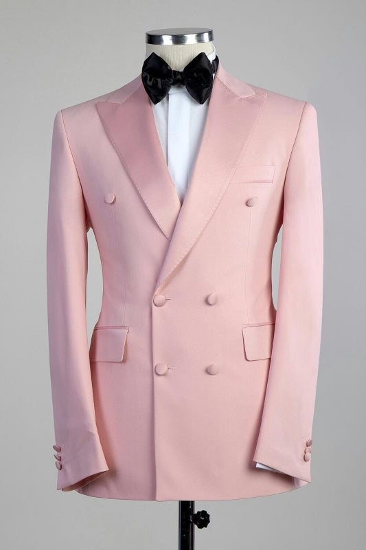 Bernie Pink Peaked Lapel Double Breasted Close Fitting Prom Suits