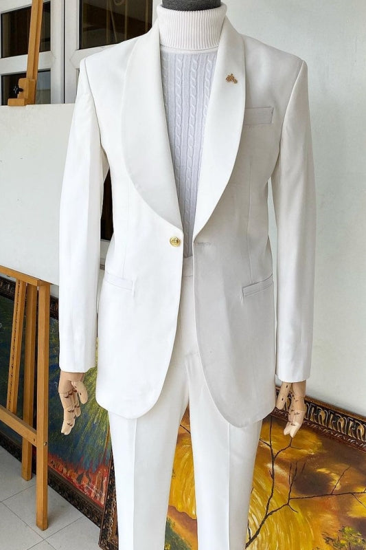 Bertrand Simple White Shawl Lapel Two Pieces Wedding Suits