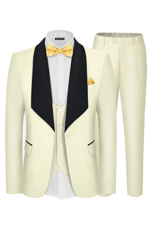 Giibert Bespoke Beige Three Pieces Shawl Lapel Wedding Suits