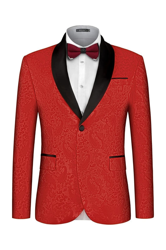 Frederic Bespoke Red Shawl Lapel Two Pieces Jacquard Suits For Wedding