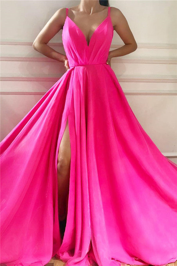 Load image into Gallery viewer, Best Long A-line V-neck Chiffon Prom Dress with Slit-BIZTUNNEL
