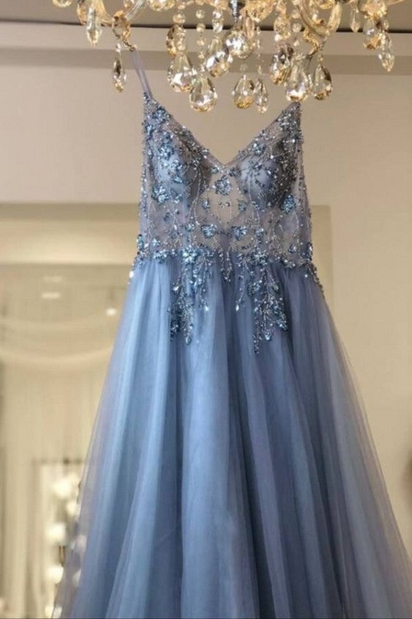 One Sleeve Slit Long Tulle Straight Prom Dress with Rhinestones main image 0