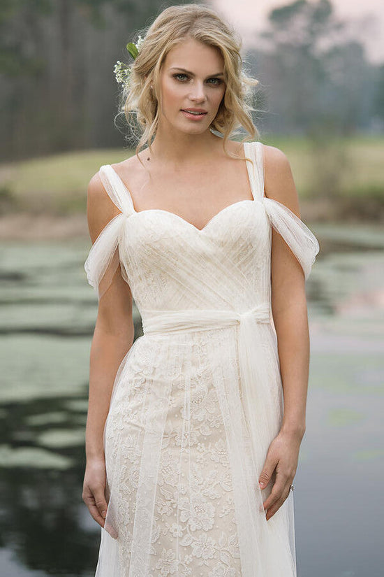 Best Long Sheath Lace Tulle Wedding Dress-BIZTUNNEL