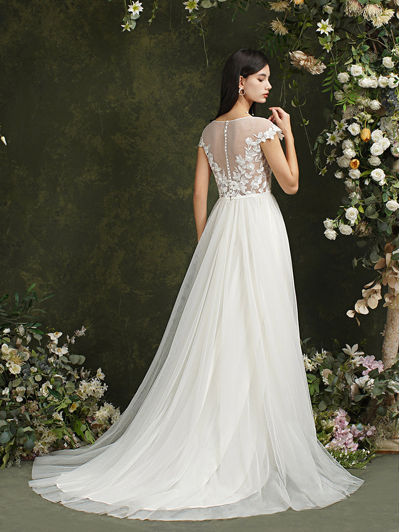 Carregar imagem no visualizador da galeria, Biztunnel Long A-line Sweetheart Chiffon Lace Wedding Dresses with slit-BIZTUNNEL

