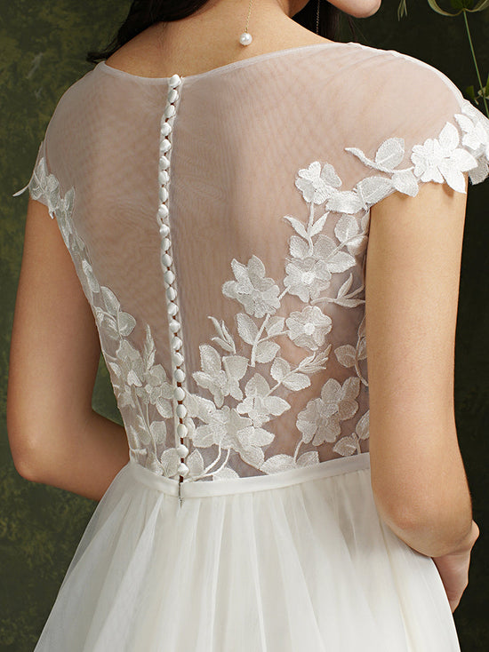 Biztunnel Long A-line Sweetheart Chiffon Lace Wedding Dresses with slit-BIZTUNNEL