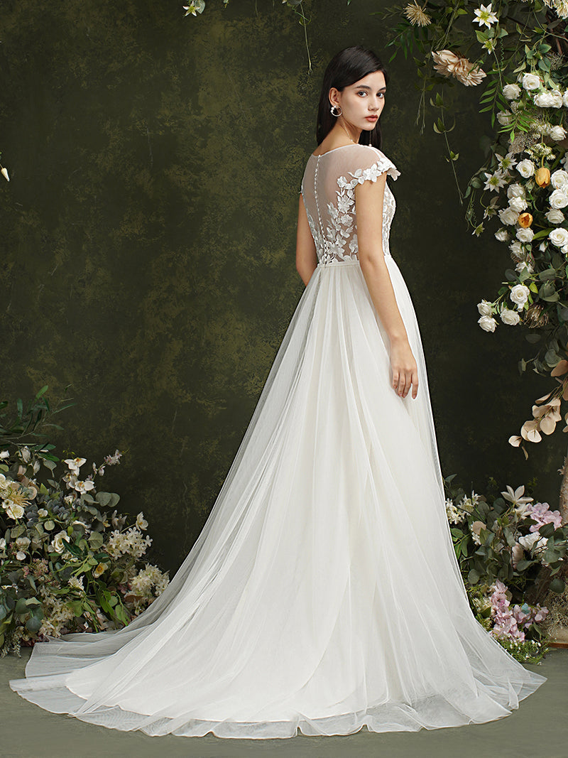 a line sweetheart chiffon wedding dress A-line Sweetheart Sweep Train Chiffon Wedding Dress With Beading