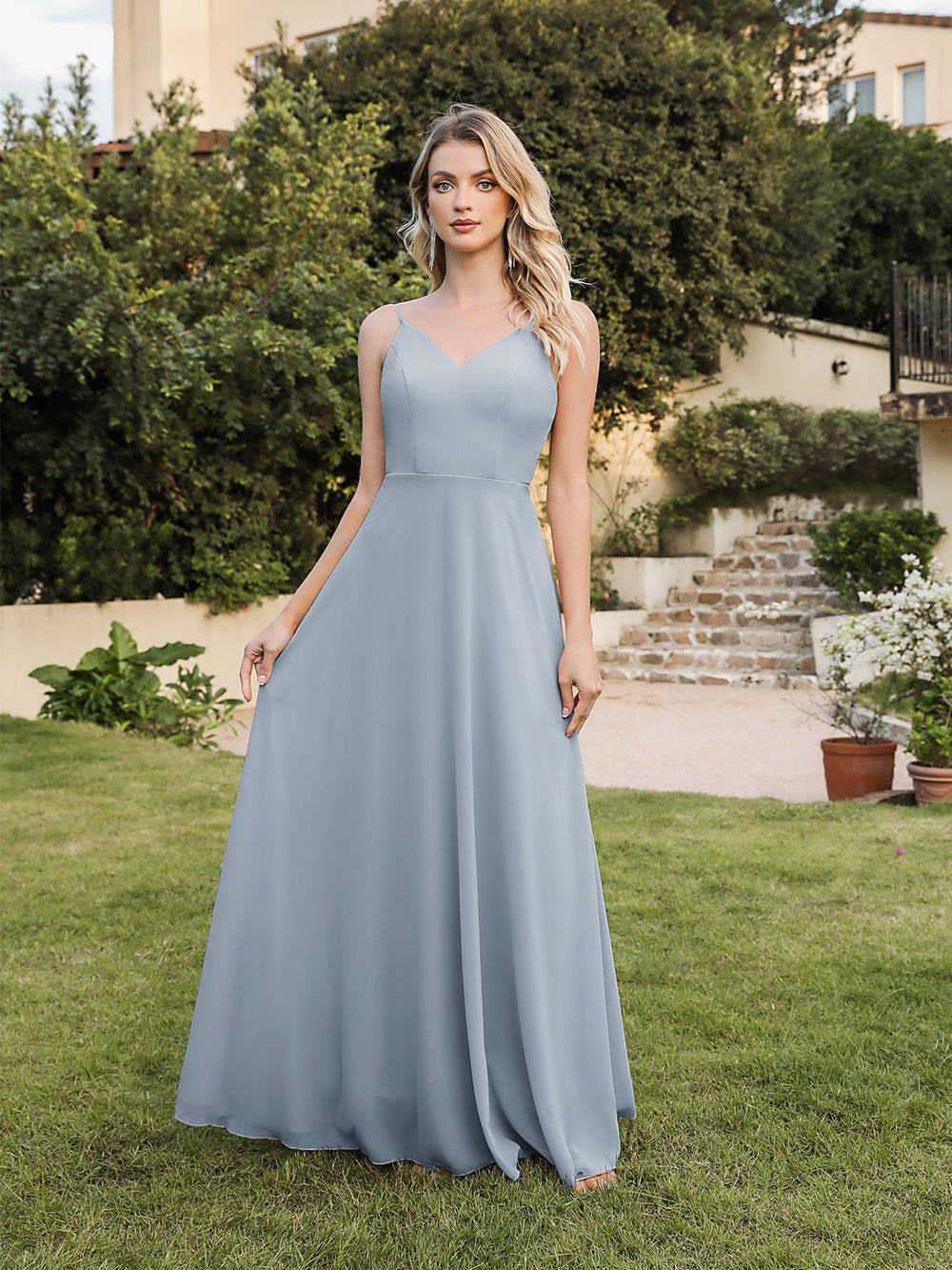 Biztunnel Long A-line V-neck Backless Satin Bridesmaid Dresses BIZTUNNEL Biztunnel Long A-line V-neck Backless Satin Bridesmaid Dresses BIZTUNNEL