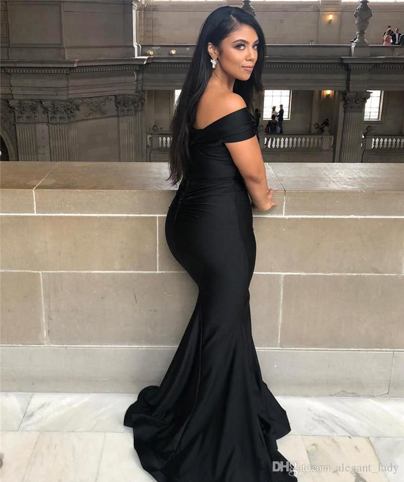Load image into Gallery viewer, Black Long Mermaid Off-the-shoulder Backless Prom Dress-BIZTUNNEL
