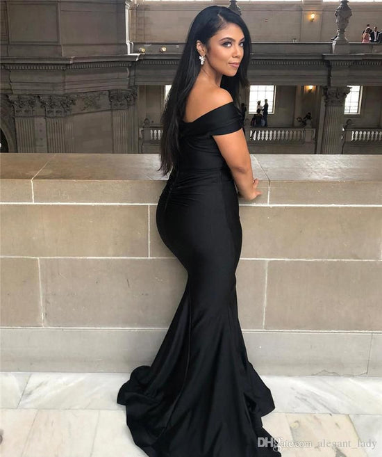 Load image into Gallery viewer, Black Long Mermaid Off-the-shoulder Backless Prom Dress-BIZTUNNEL
