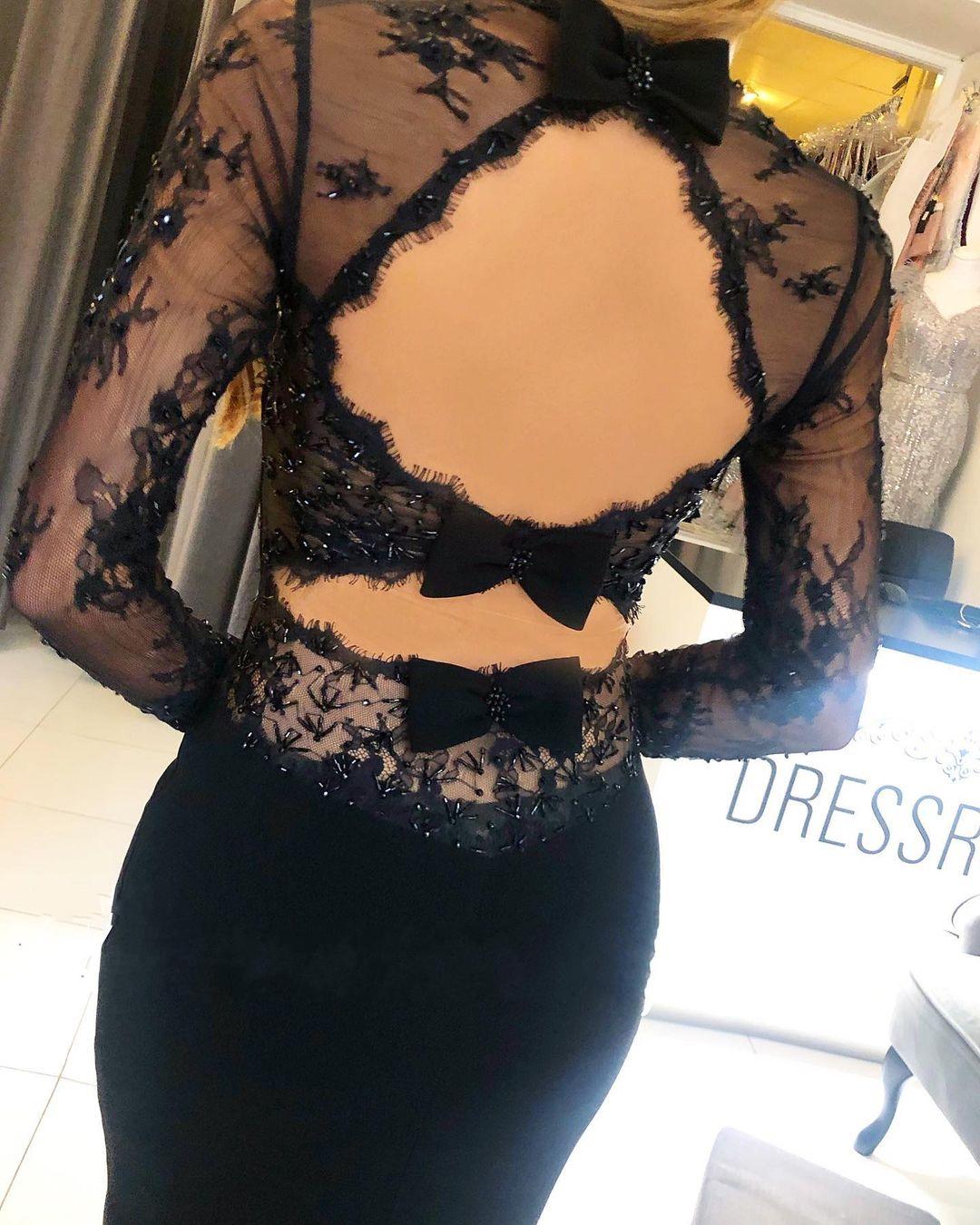 Black Long Mermaid Square Neckline Backless Prom Dress with Sleeves Black Long Mermaid Square Neckline Backless Prom Dress with Sleeves