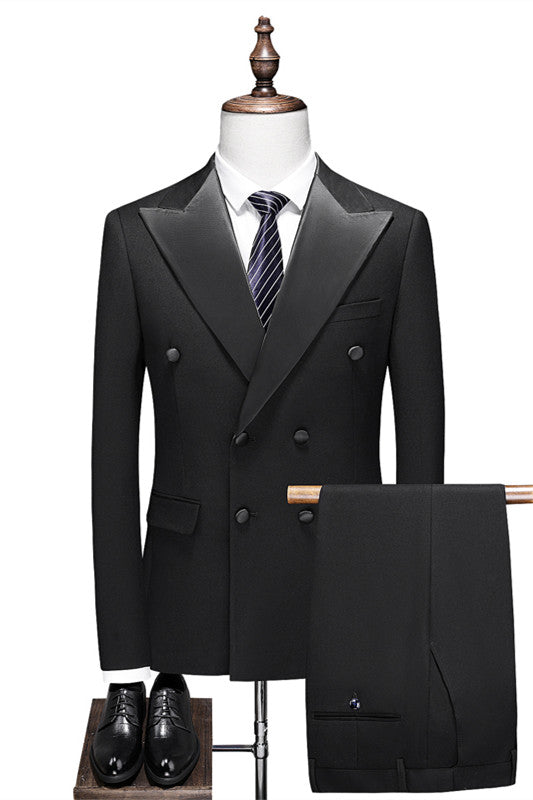 Landon Black Peaked Lapel Double Breasted Bespoke Wedding Suits