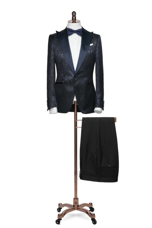 Antony Black Peaked Lapel Two Pieces Jacquard Slim Fit Prom Suits