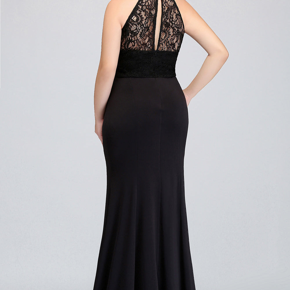 
                  
                    Black Plus Size Long Halter Ruffles Mermaid Bridesmaid Dress-BIZTUNNEL
                  
                