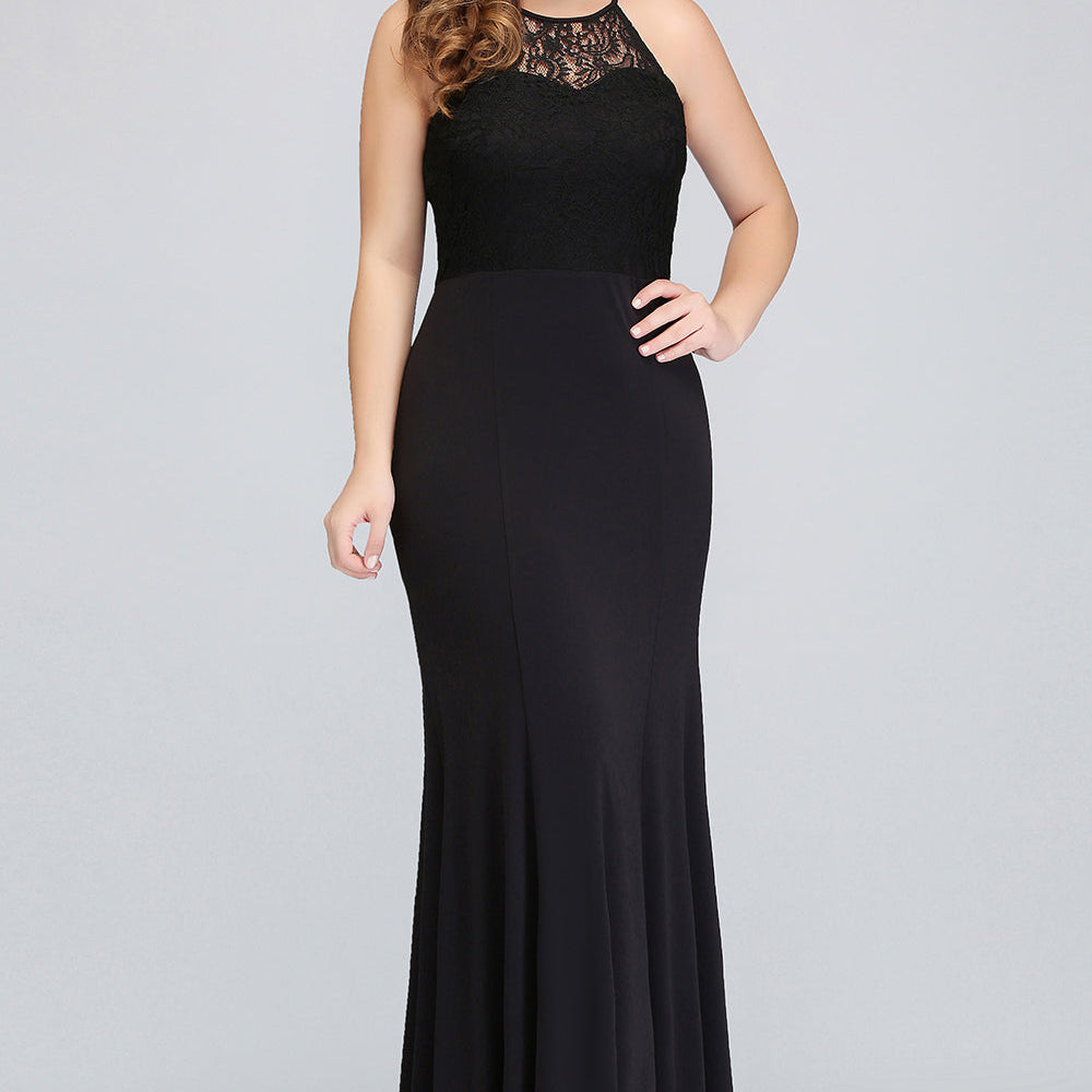 
                  
                    Black Plus Size Long Halter Ruffles Mermaid Bridesmaid Dress-BIZTUNNEL
                  
                