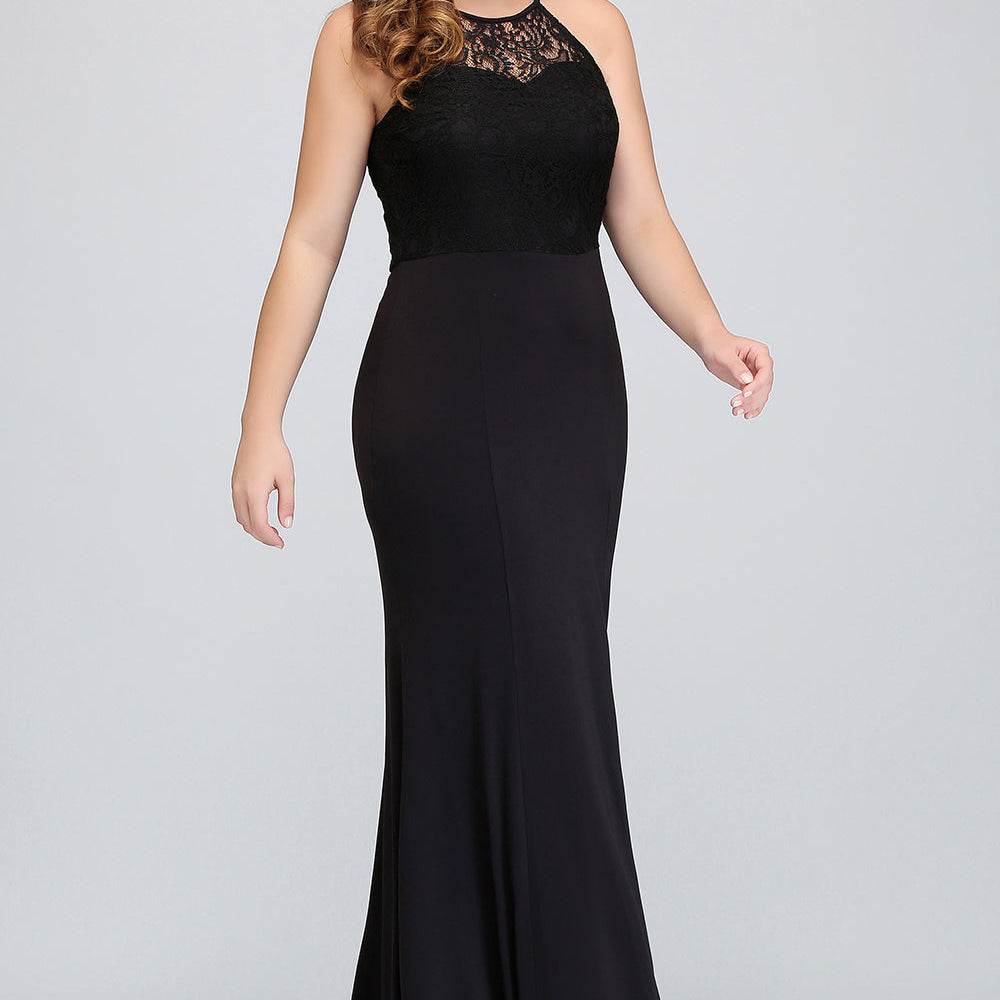 
                  
                    Black Plus Size Long Halter Ruffles Mermaid Bridesmaid Dress-BIZTUNNEL
                  
                