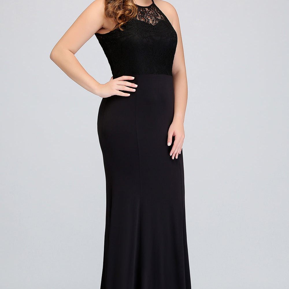 
                  
                    Black Plus Size Long Halter Ruffles Mermaid Bridesmaid Dress-BIZTUNNEL
                  
                