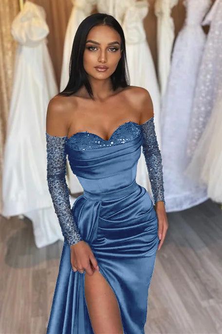 drop sleeve prom dress Diamonds Drop Waist Lavender Trumpet Prom Dress