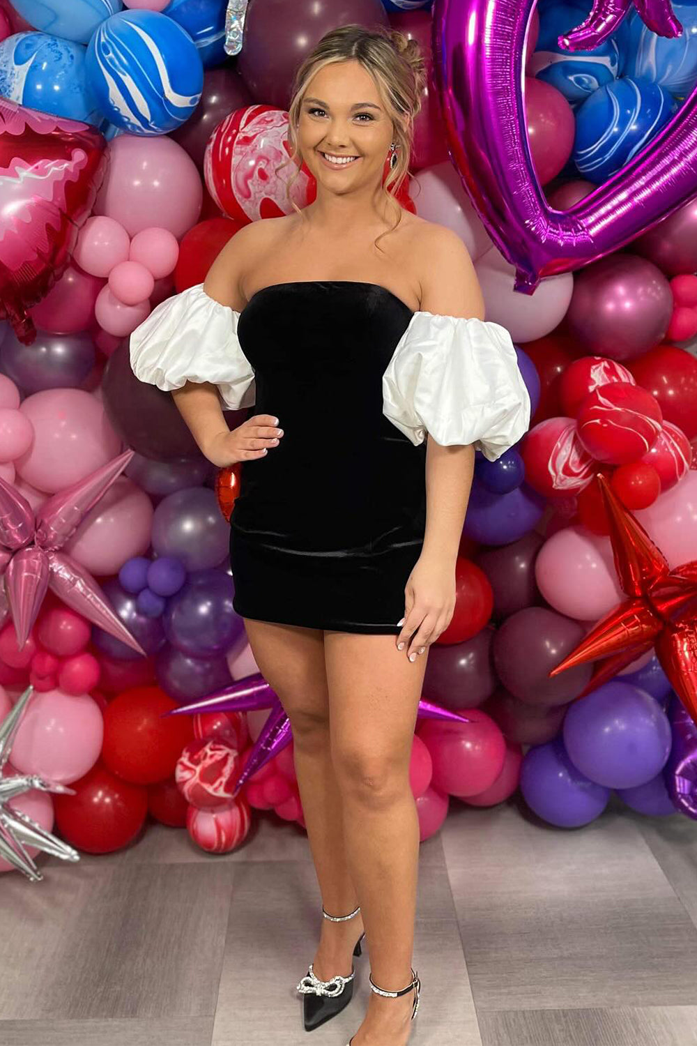 Black Puff Sleeves Tight Short Homecoming Dress BIZTUNNEL Black Puff Sleeves Tight Short Homecoming Dress BIZTUNNEL