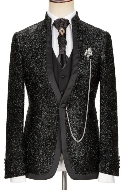 Tab Fashion Black Sequins Shawl Lapel Three Pieces Wedding Suits
