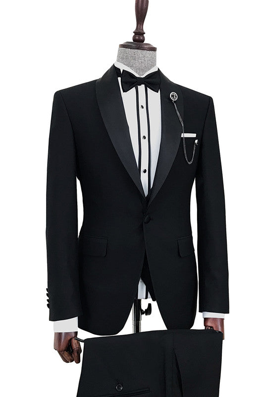 Alan Fancy Black Shawl Lapel One Button Wedding Suits For Men