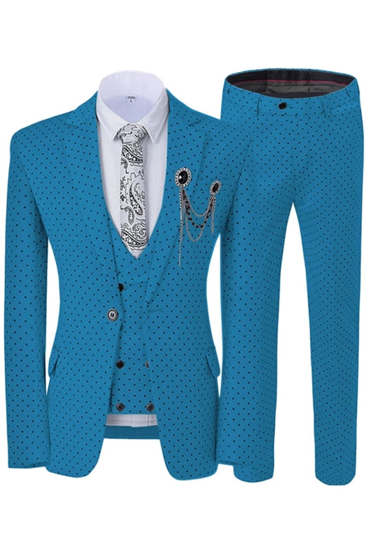 Merle Blue Notched Lapel Three Pieces Close Fitting Men Suits For Prom