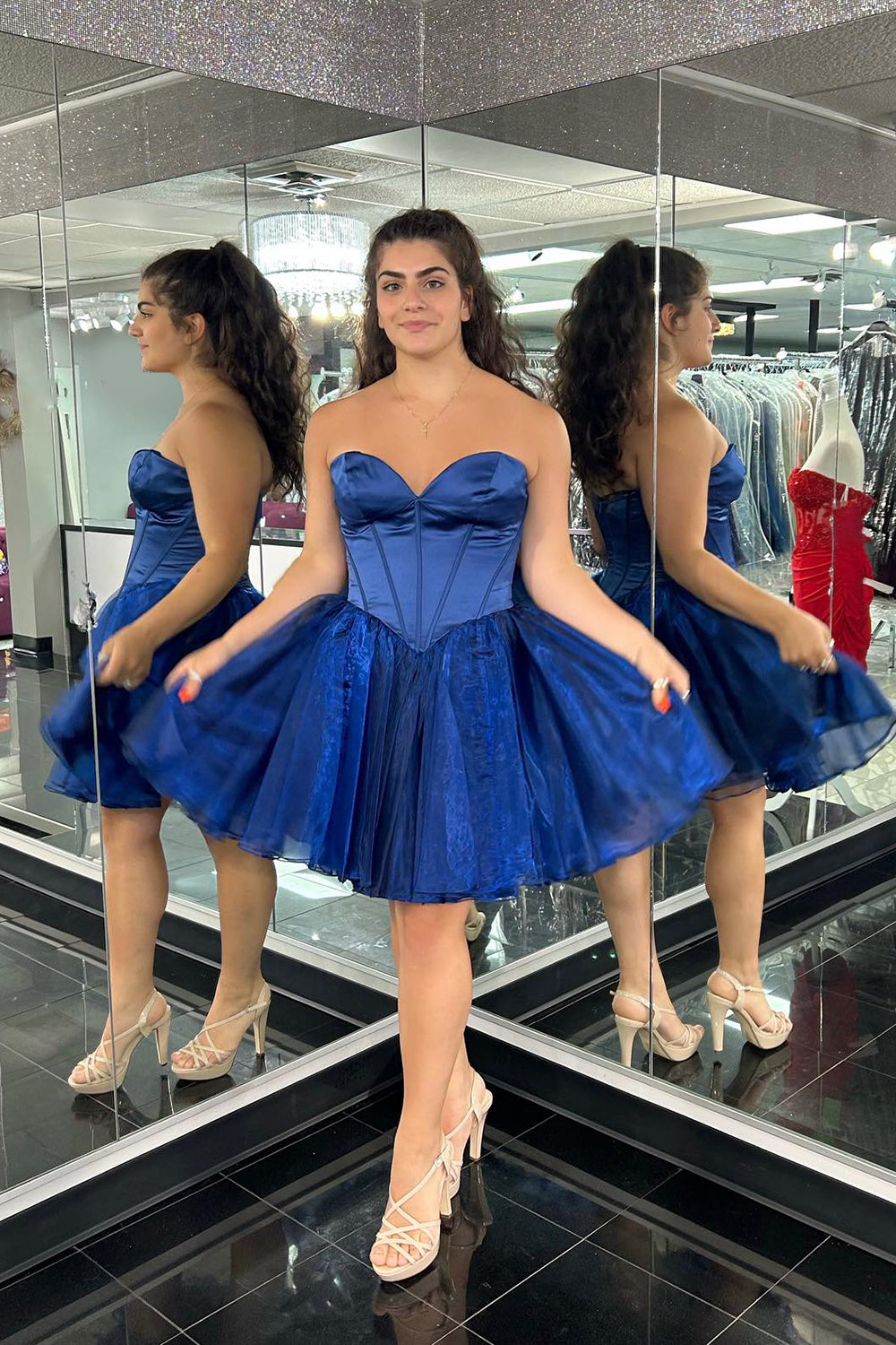  Blue Strapless Corset A Line Short Homecoming Dress