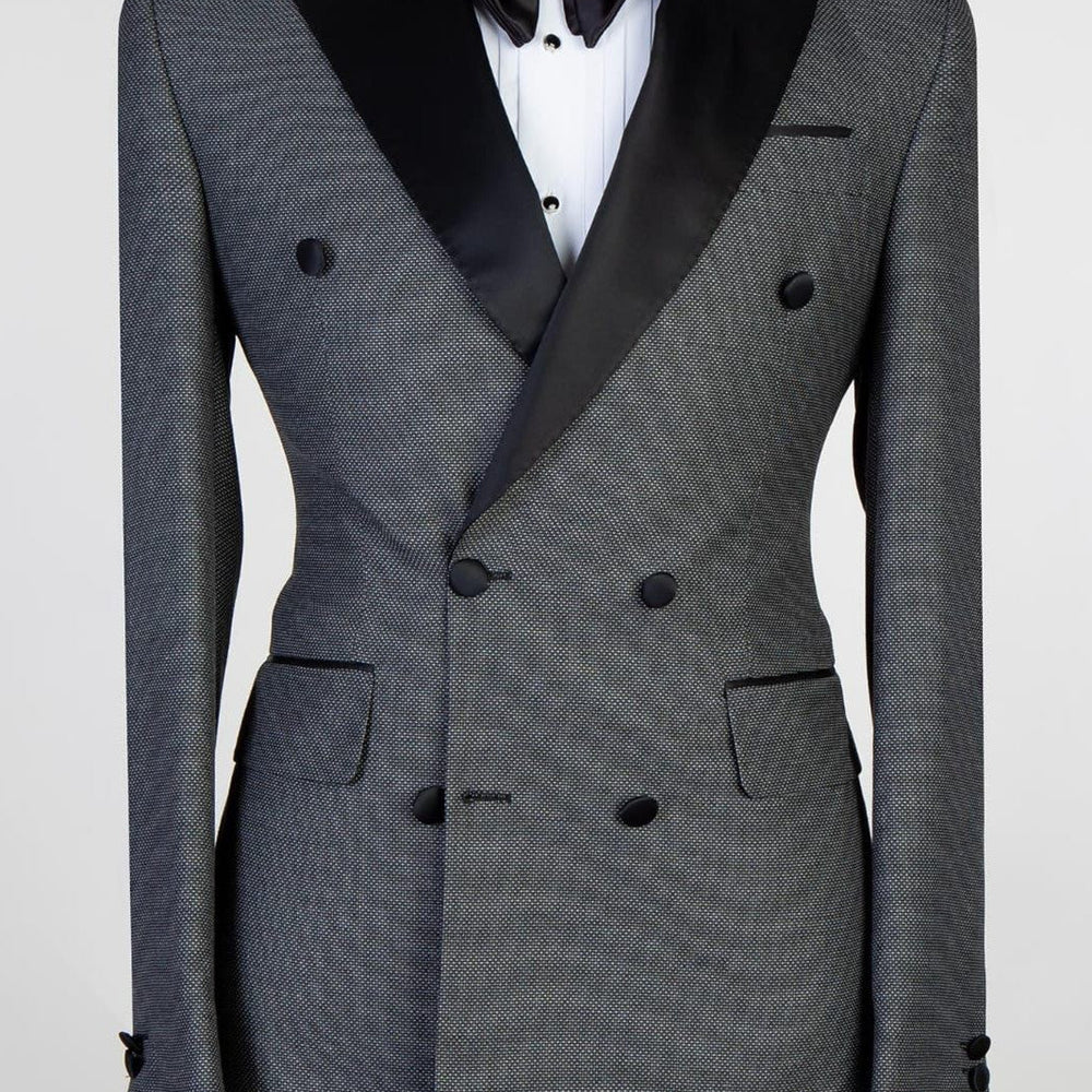 Bobby Dark Grey Fashion Double Breasted Peaked Lapel Men Suits