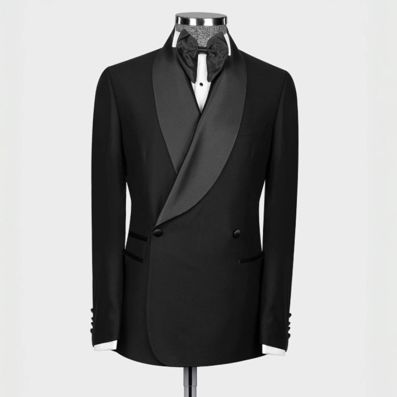 
                  
                    Boyd Bespoke Black Shawl Lapel Double Breasted Wedding Suits
                  
                