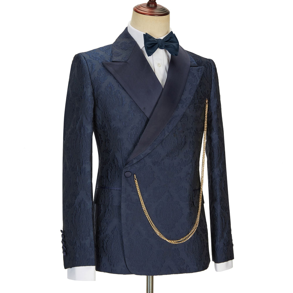 
                  
                    Brandon New Arrival Navy Blue Slim Fit Jacquard Peaked Lapel Wedding Men Suits
                  
                