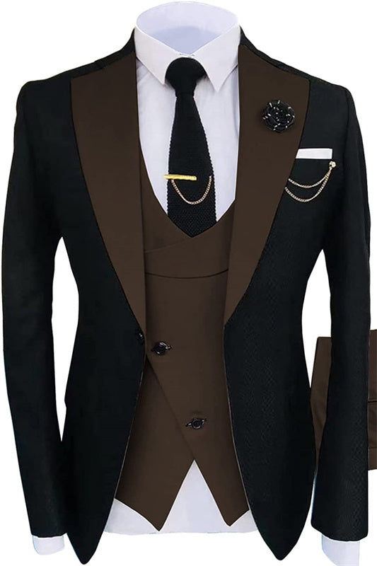 Nigel Brown Shawl Lapel Three Pieces Close Fitting Men Suits For Prom