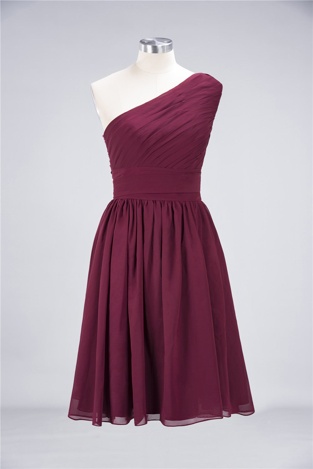 Burgundy A-Line Chiffon One Shoulder Short Bridesmaid Dress with Ruffles Burgundy A-Line Chiffon One Shoulder Short Bridesmaid Dress with Ruffles