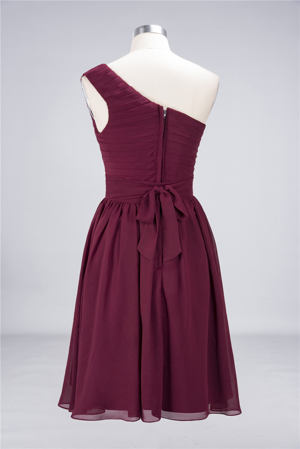 Burgundy A-Line Chiffon One Shoulder Short Bridesmaid Dress with Ruffles Burgundy A-Line Chiffon One Shoulder Short Bridesmaid Dress with Ruffles