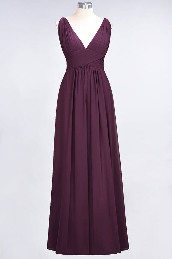 Load image into Gallery viewer, Burgundy A-Line Chiffon V-Neck Long Bridesmaid Dress with Ruffle-BIZTUNNEL
