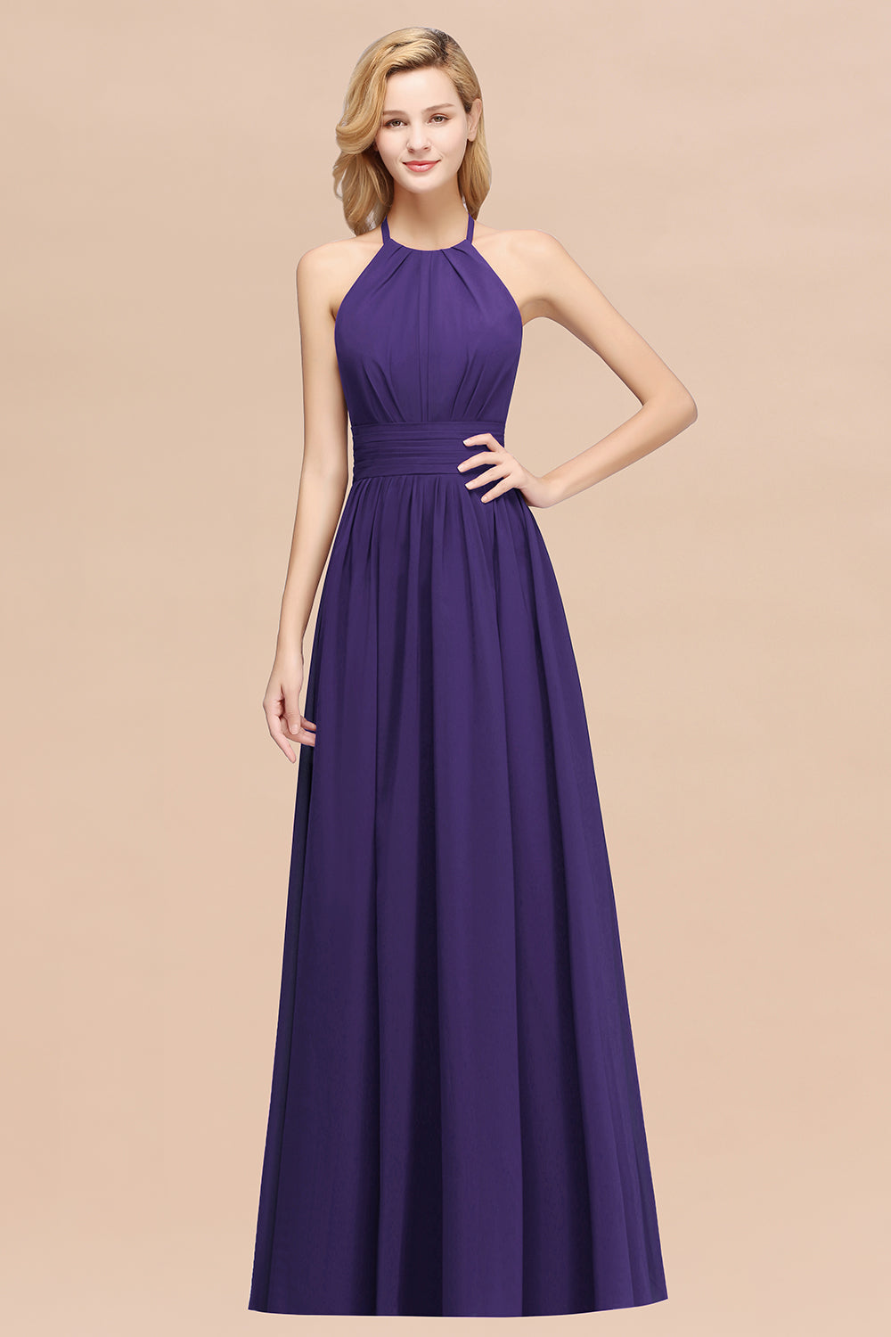 Burgundy Long A-line Chiffon Halter Bridesmaid Dresses with Ruffles BIZTUNNEL Burgundy Long A-line Chiffon Halter Bridesmaid Dresses with Ruffles BIZTUNNEL