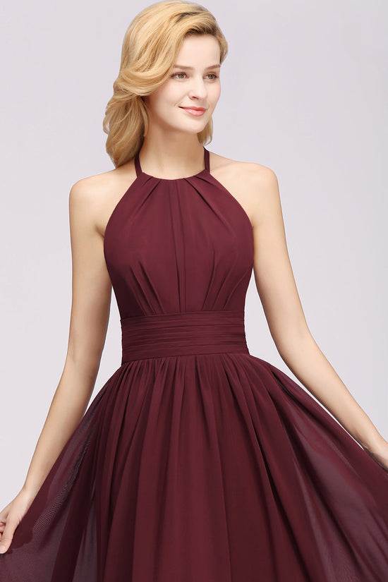 Burgundy A Line Halter Chiffon Ruffles Short Prom Dress,Homecoming Dress,Birthday Dress GG3260 main image 0