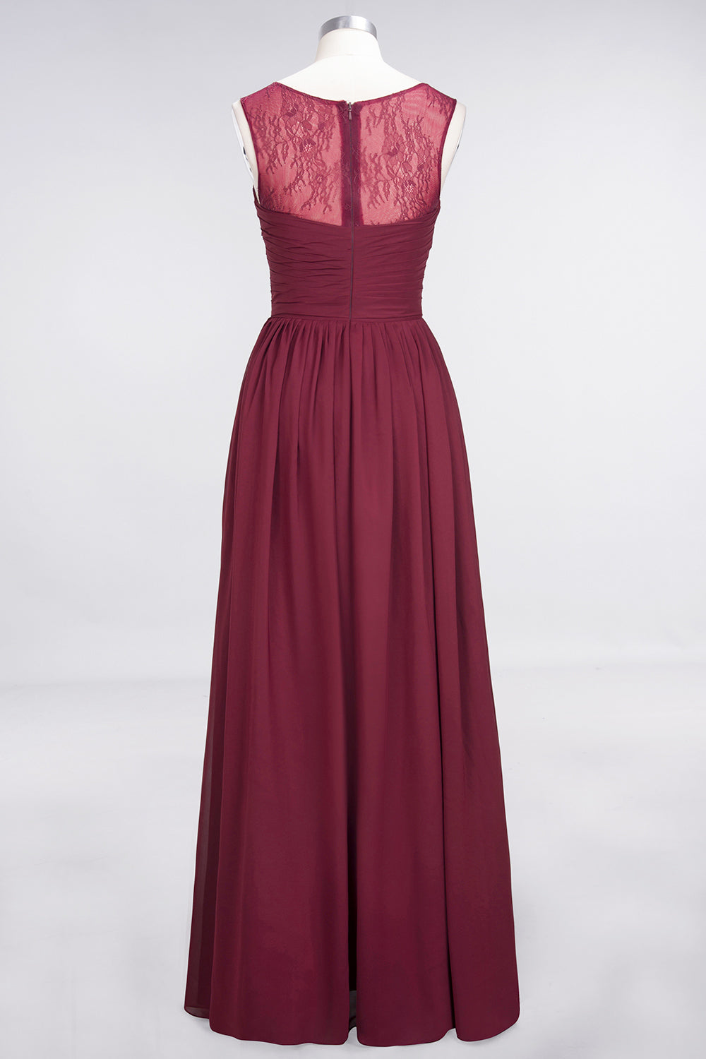 Burgundy Long A-Line Chiffon Tulle Lace Bridesmaid Dress with Ruffle Burgundy Long A-Line Chiffon Tulle Lace Bridesmaid Dress with Ruffle