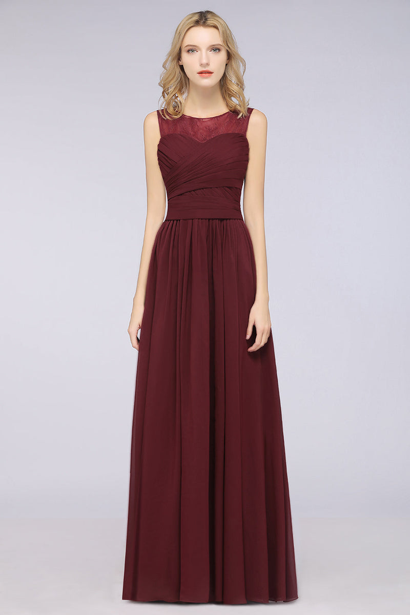 A-Line Ruffled Chiffon Floor-Length Dress Burgundy