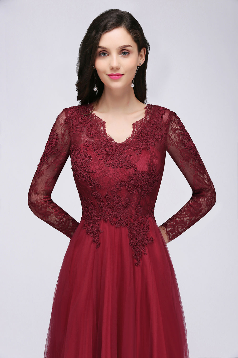 A-Line Bridesmaid Dress V Neck Short Sleeve Elegant Floor Length Tulle with Lace / Ruching