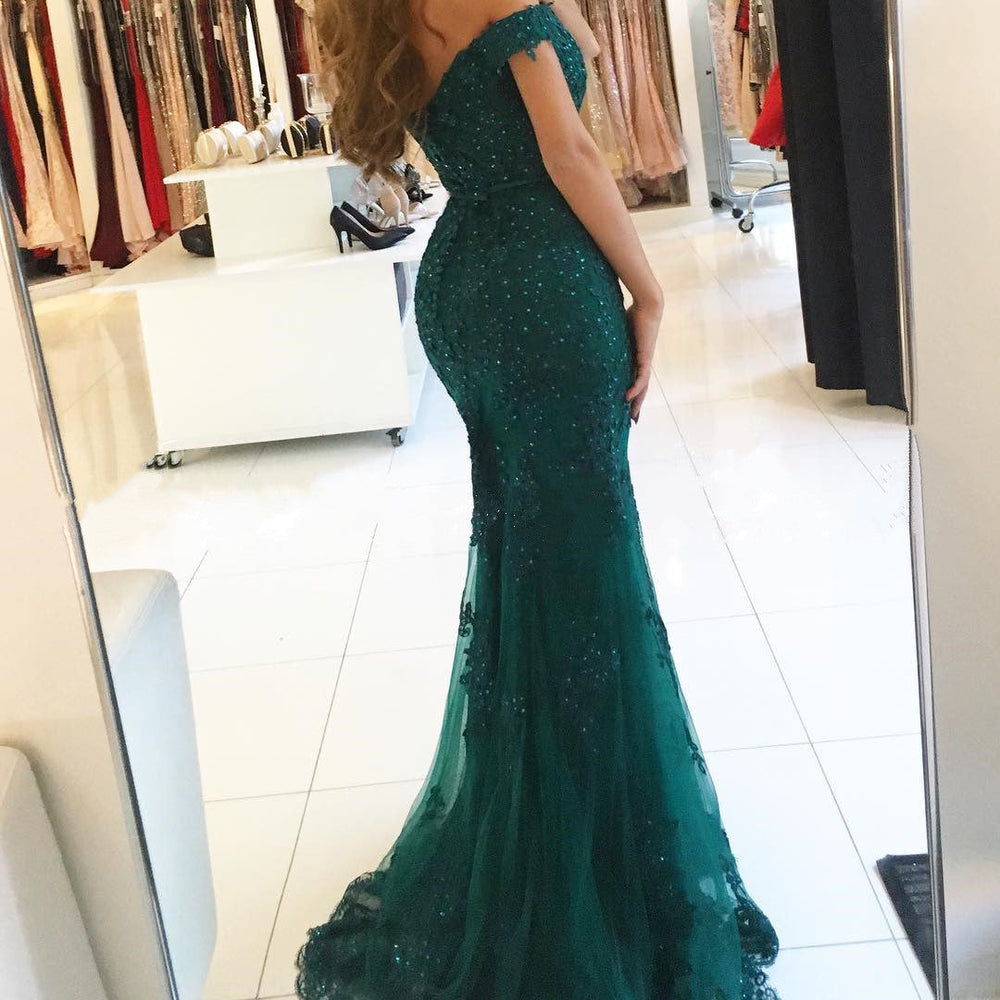 Burgundy Long Mermaid Off the Shoulder Tulle Beaded Lace Prom Dresses BIZTUNNEL Burgundy Long Mermaid Off the Shoulder Tulle Beaded Lace Prom Dresses BIZTUNNEL