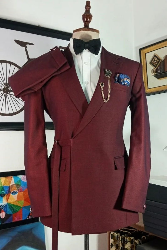 Claire Burgundy Notched Lapel Two Pieces Fashion Prom Suits