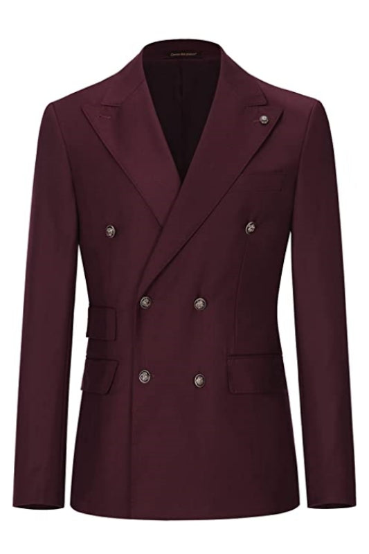 August Fancy Burgundy Peaked Lapel Double Breasted Men Suits For Prom