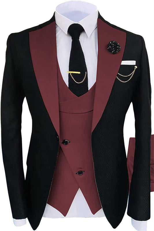 Norman Burgundy Shawl Lapel Three Pieces New Arrival Prom Suits
